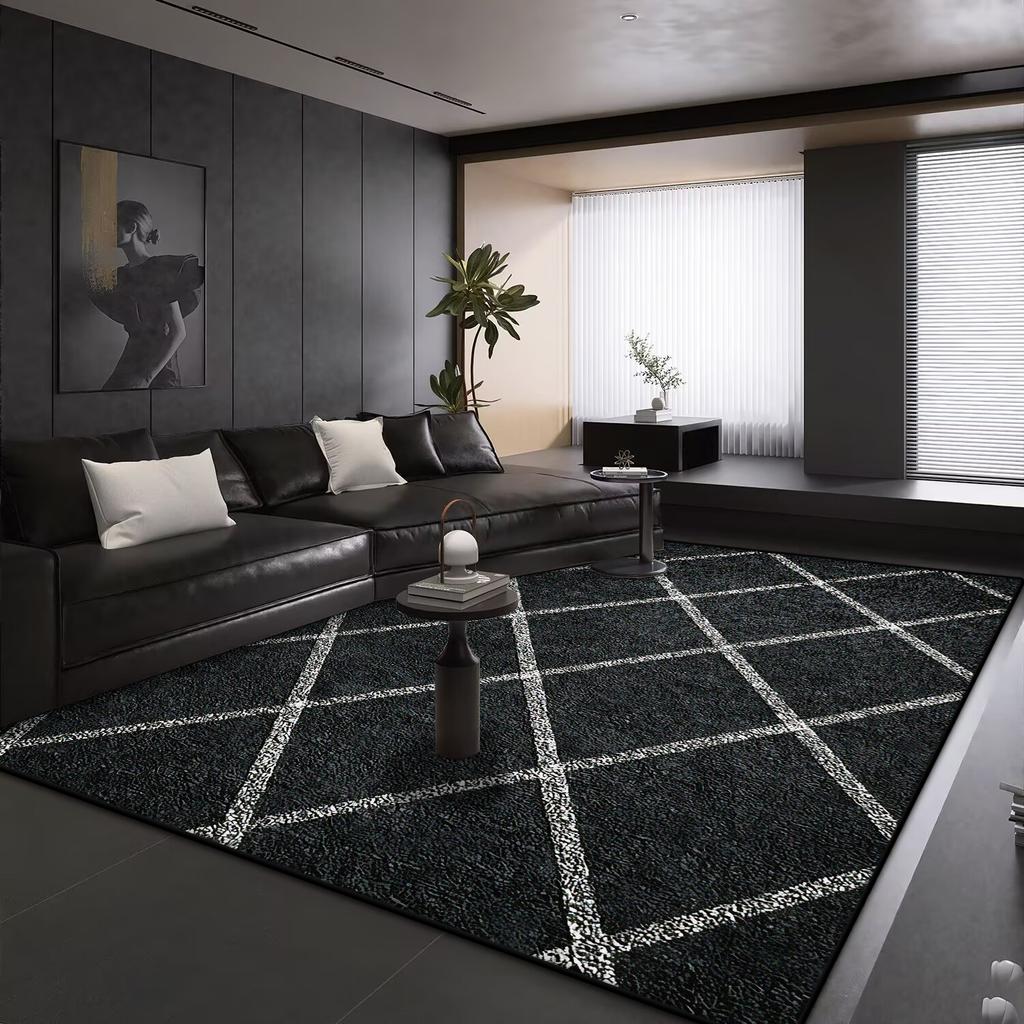 Modern Geometry Large Living Room Carpet Black Decoration Home Carpets Non-slip Rugs for Bedroom Decor Lounge Sofa Floor Mat