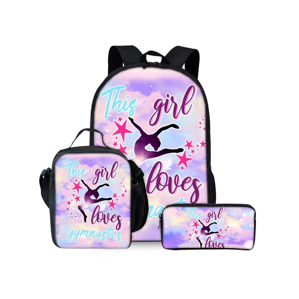 Yoga Dans Print Drie Delige Rugzakken Set voor Jongens en Meisjes Beste Cadeaus 2D Platte Cartoon Schooltas voor Kinderen white