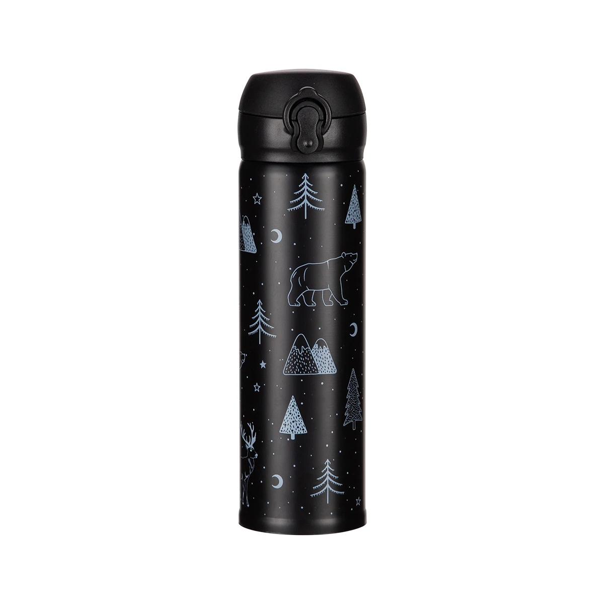 

500ml stainless steel insulated thermos cup, double layer vacuum christmas holiday water bottle, portable household travel mug 500ml