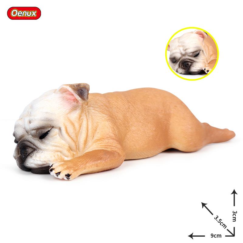 Oenux Lovely French Bulldog Animals Cute Puppy Sleep Lazy Dog Action Figures Model Figurine PVC Home Decoration Education Toy