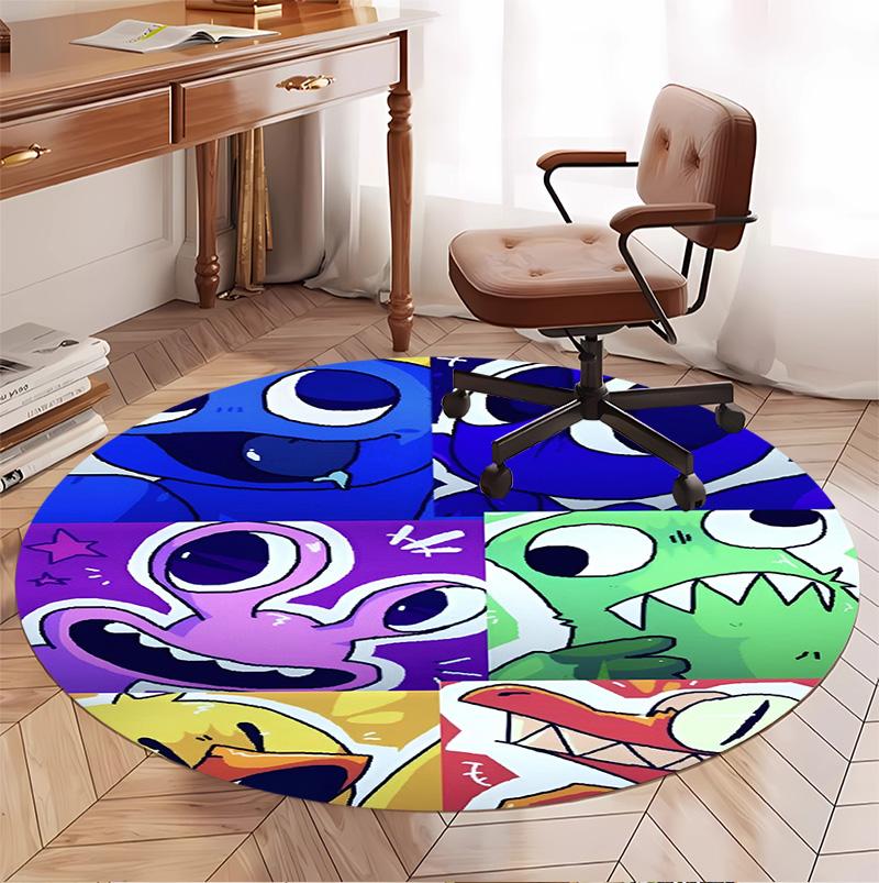 Game Rainbow Friends Pattern Round Rug, Indoor/Outdoor Mat, for Picnic, Gameroom, Bedroom, Office, Living Room, Home Decor Carpet, Birthday Gift