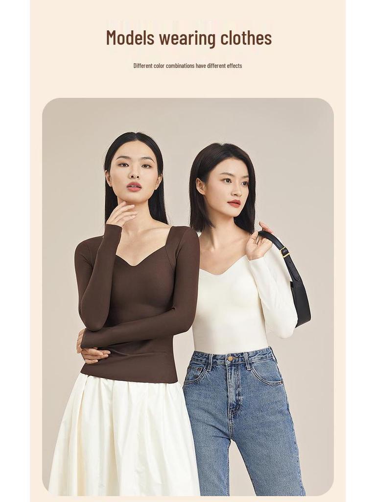 Herbal Style Seamless Hyaluronic Acid Inner Wear: Women's Invisible Skin-Beautifying Base Layer with Chest Pad - Warm Underwear for Autumn and Winter.