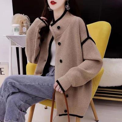 Cardigan ample à col montant pour femme, pull tricoté, manteau, mode automne et hiver 2022