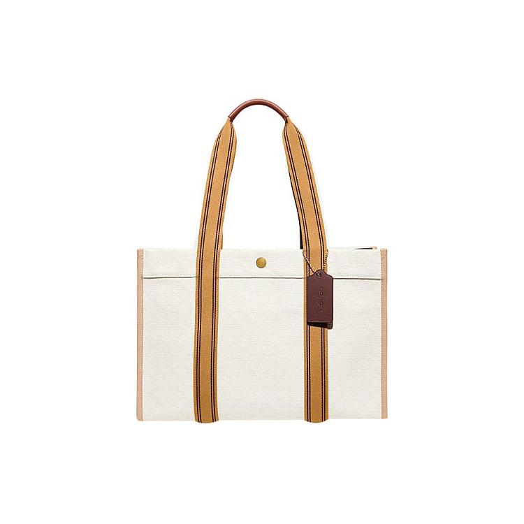 New COACH Fabric One Shoulder Handbags Large Size Women's White & Earth Yellow C8633-B4NP