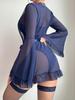 Lace One Piece Sleepwear Flare Sleeve  Belted Lingerie Set With Stockings For Women Underwear