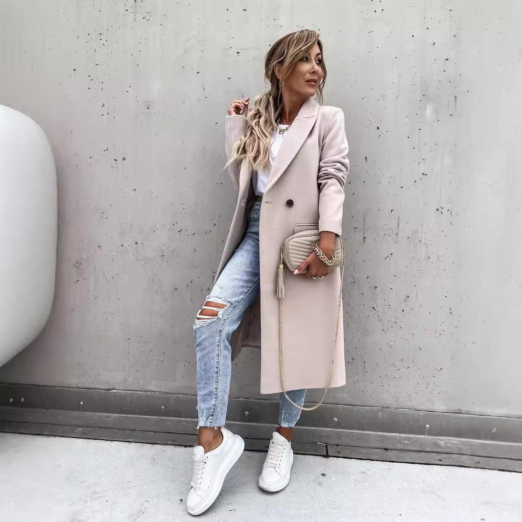 

Длинное шерстяное пальто с воротником-пиджаком для женщин на осень-зиму 2XL