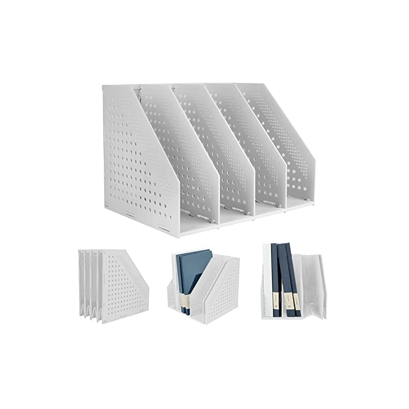 Panavage File Box, Book Stand, Stationery Storage, Office Supplies, Desktop Shelf, Office Document Storage, Foldable, 3-Tier/4-Tier (Off-White,