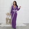 Europäischer & Amerikanischer Mode-Jumpsuit mit Gürtel, Patchwork, Langarm, Herbst/Winter-Stil