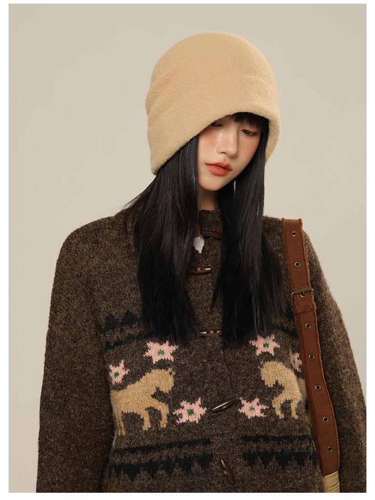 Korean Style Women's Warm Slouchy Beanie: Windproof Ear Protection for Autumn/Winter, Maternity-Friendly