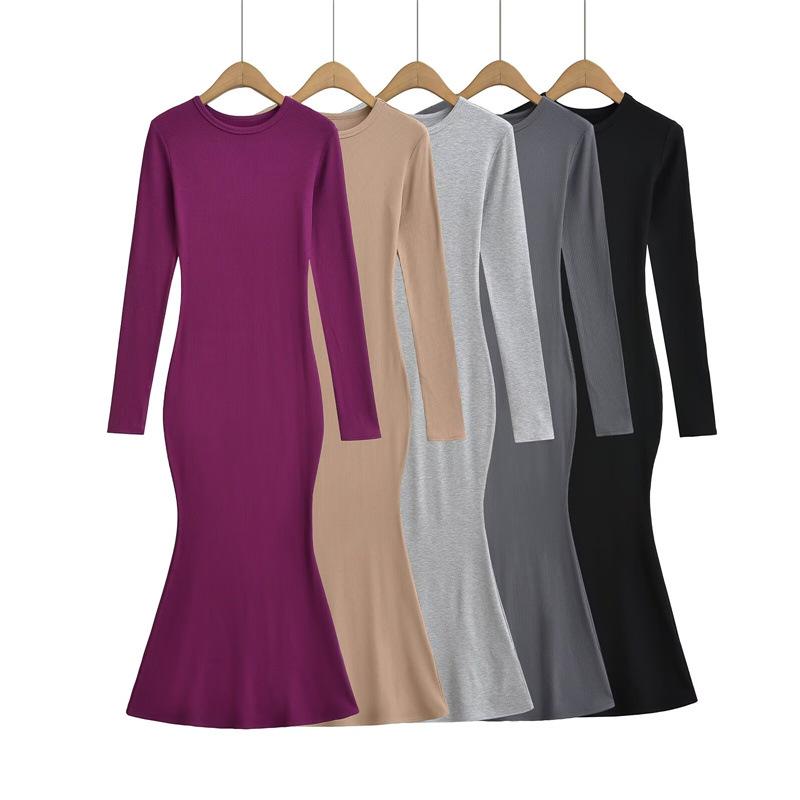 American Style Mermaid Dress: Round Neck Fleece, Long Sleeve, Slim Fit, Sexy Hip-Hugging Design for Women