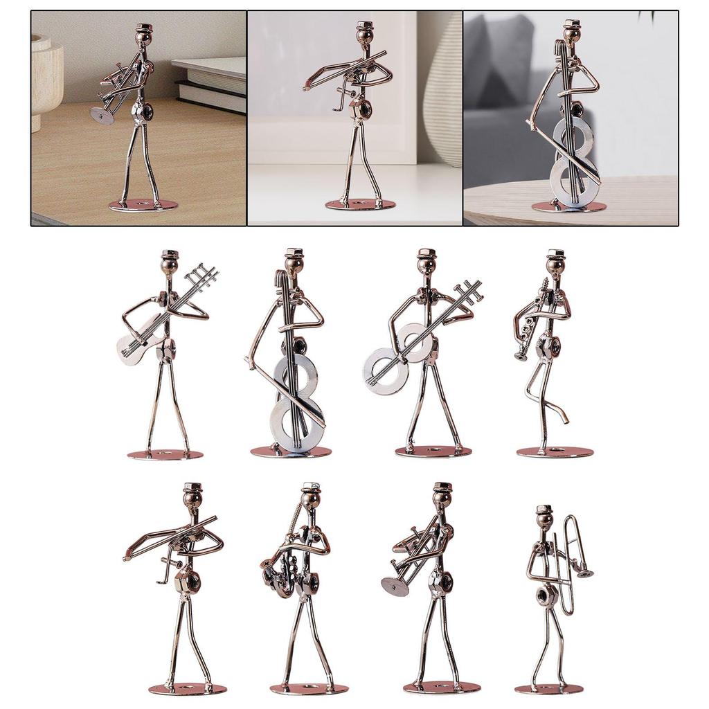 Musical Man Statue, Iron Wires and Screws Statue Home Decor, Musician Tabletop Figurine Desk Decoration for Bookshelf