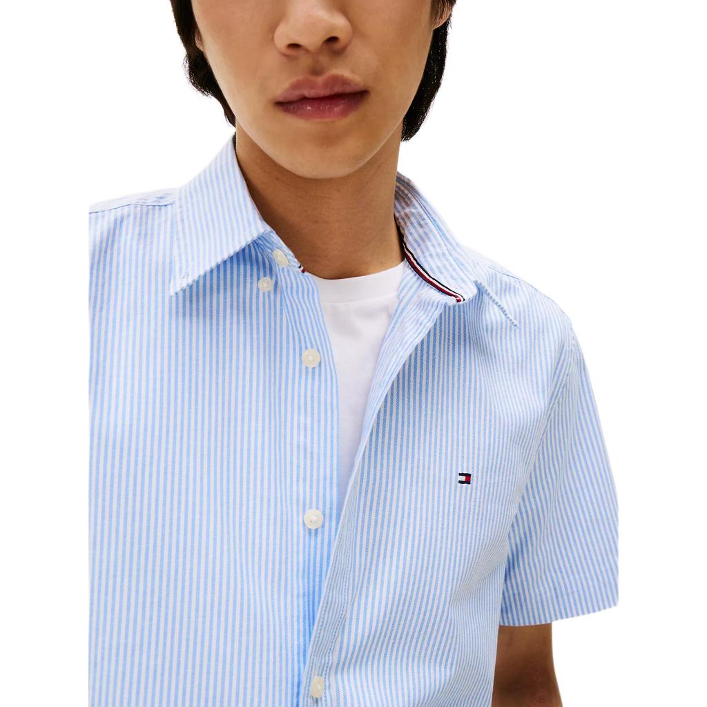 Tommy Hilfiger Color Block Comfortable Short Sleeve Casual Shirt Men Shirts Blue White 78J8438-400