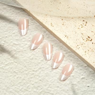 Simple French Wearing Nail Short Almond White French Fake Nail Art Tablets Europe and America