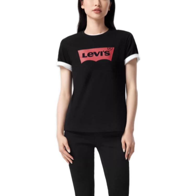Levis Letterprint Zwaar Casual T-shirt met Korte Mouwen Dames Tops Zwart A2806-0000