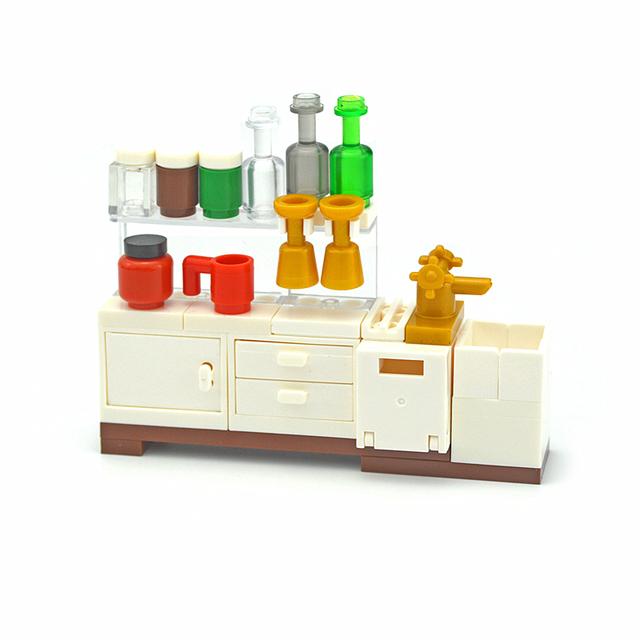 Stadt Lebensmittel Bausteine Küchenzubehör Hamburger Pizza Pommes Kuchen Schokolade Kekse MOC Steine Spielzeugkorb Teile LEDUO