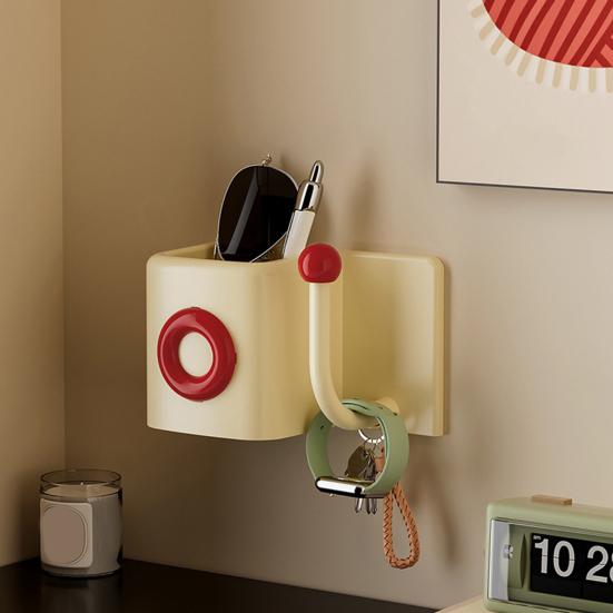 Wall-Mounted Storage Box with Hook No Drilling Wall Storage Container Bathroom Organizer for Toiletries Keys Hair Ties Combs