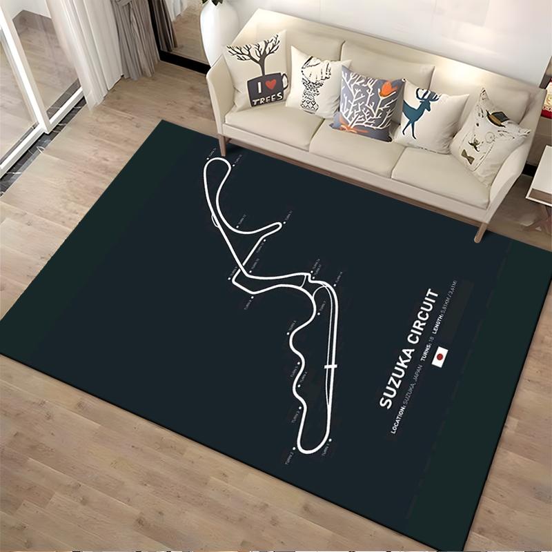 Suzuka Circuit Streckenkarte Teppich Rutschfester Teppich geeignet für Wohnzimmer- und Schlafzimmer-Sofas.