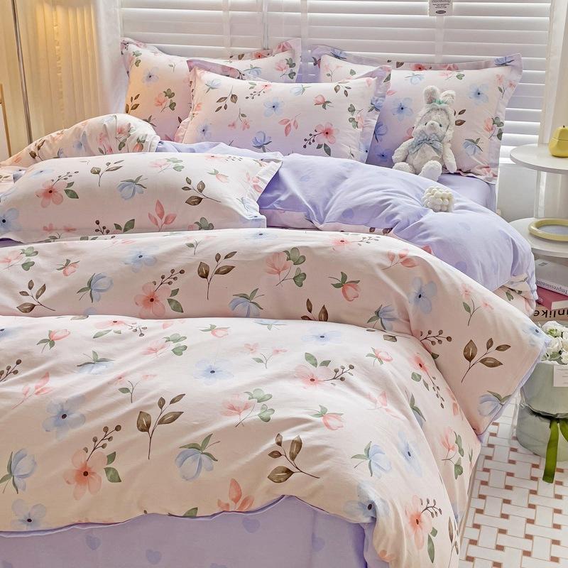 Vierteiliges Set aus Bettwäsche aus reiner Baumwolle, Bettbezug, Bettwäsche, dreiteiliges Bettlaken-Set für den Schlafsaal