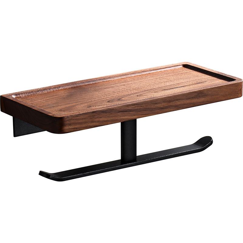 Creative Walnut Wood Toilet Paper Holder No Drill Bathroom Tissue Box with Phone Shelf