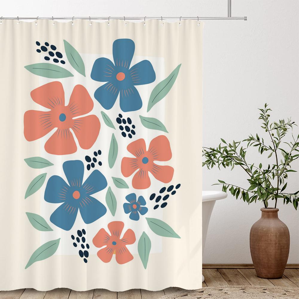 Artistic Abstract Plants and Flowers Print Shower Curtain Polyester Fabric Bath Curtain With Hooks Curtains For Bathroom Decor