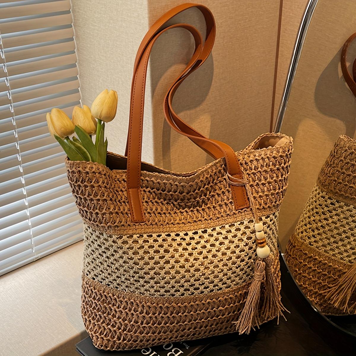 

Bohemian Woven Tote Bag for Women. Multi-color, tassel decor & zip closure. Perfect for travel, shopping & daily use. хаки