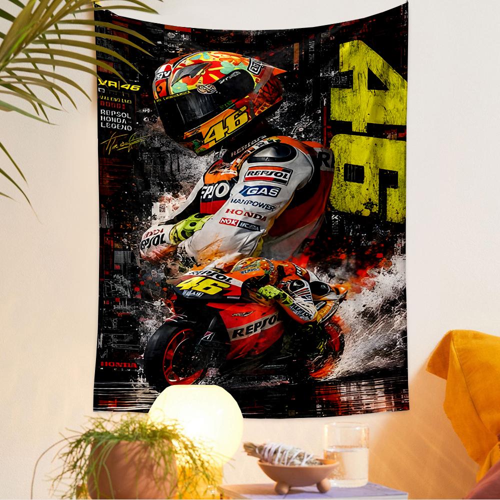 Art Tapestry Valentino Rossi VR46 MotoGP Repsol Honda Racing Poster Motorcycle Room Decor