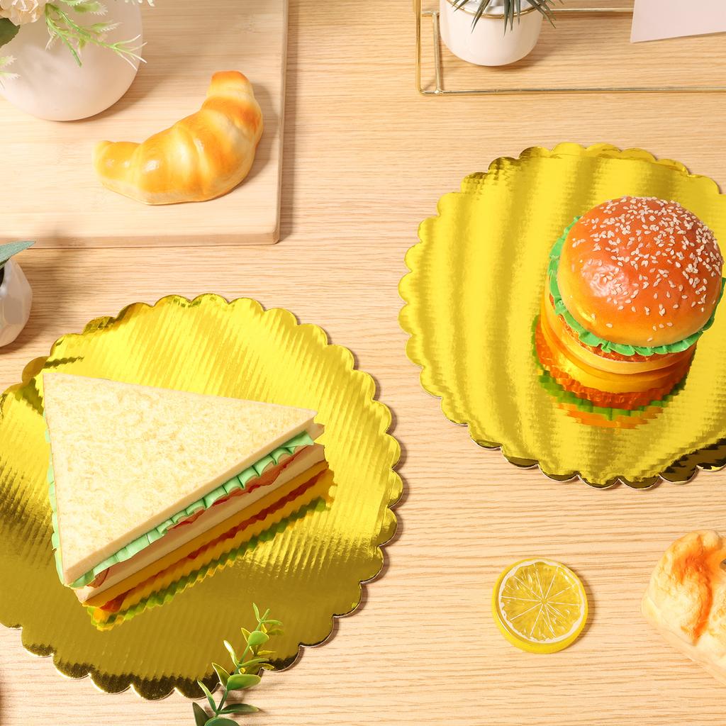 50Pcs Round Cake Base Board 8/10 Inch Corrugated Paper Gold Cake Circle Board Reusable Dessert Display Base Plate for Dessert