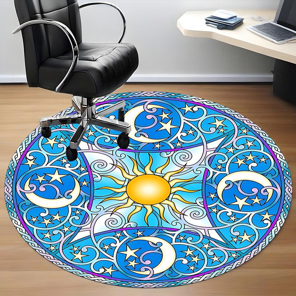 1pc Sun Moon Stars Mandala Chair Carpet for Office Non-Slip,  Machine Washable Rug for Office - Polyester, Machine Made yy251029122