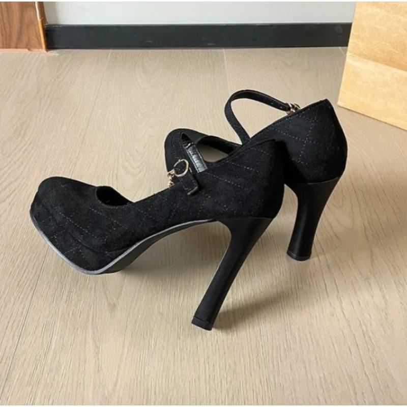 Plus Size 34-42 Mary Janes Women Pumps Fashion Round Toe Patent Leather 12cm High Heels Shoes Spring Office Lady Shoes