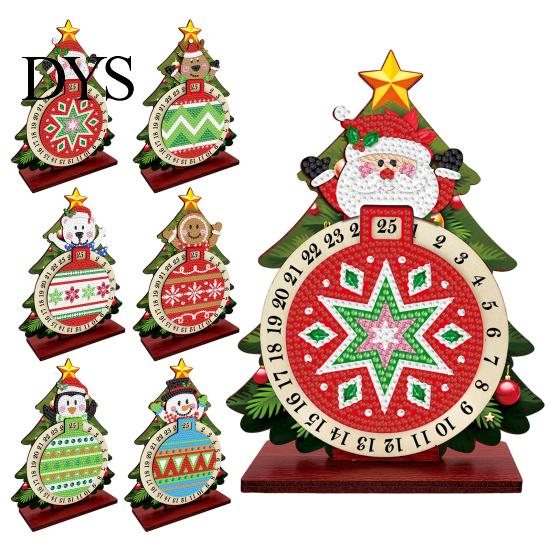 DIY Holiday Table Decor Christmas Rhinestone Painting Countdown Calendar, 25 Days Rotating Gemstone Decoration Tree Advent Wooden Tabletop Ornament