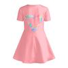 Girl's Pink Holographic Heart-shaped and Claw Printed Short Sleeved A-line Dress Suitable for Birthday Parties and Gifting