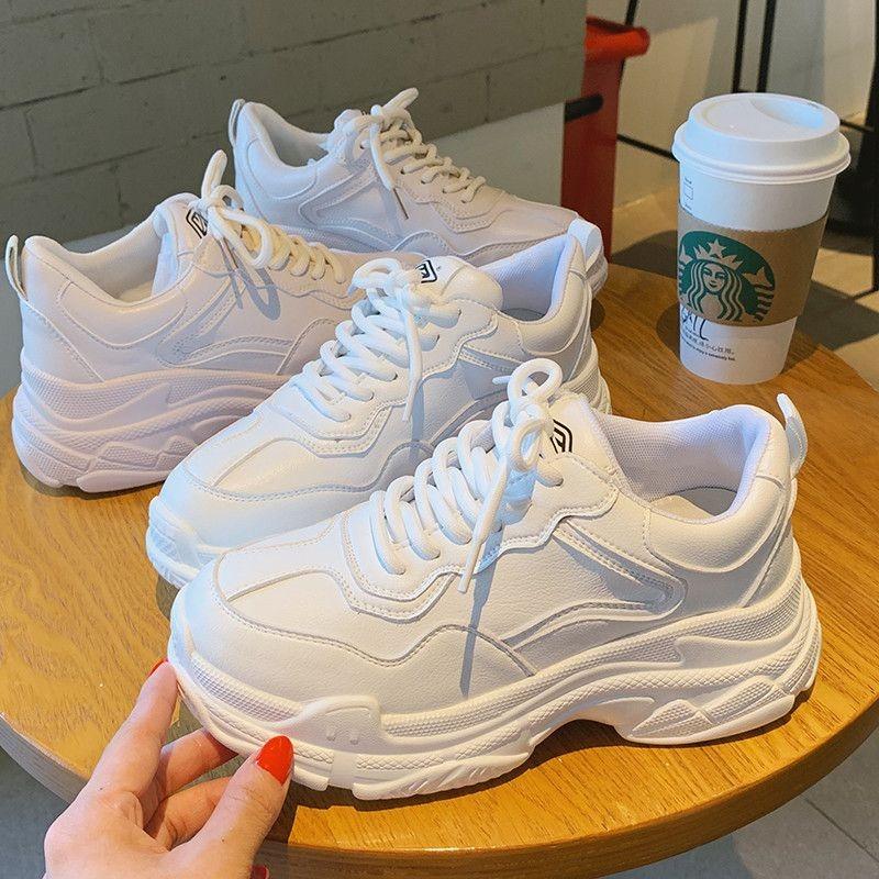Women's Chunky Sneakers Spring and Autumn Thick Sole White Sneakers Versatile Height Increasing Platform Shoes for Women