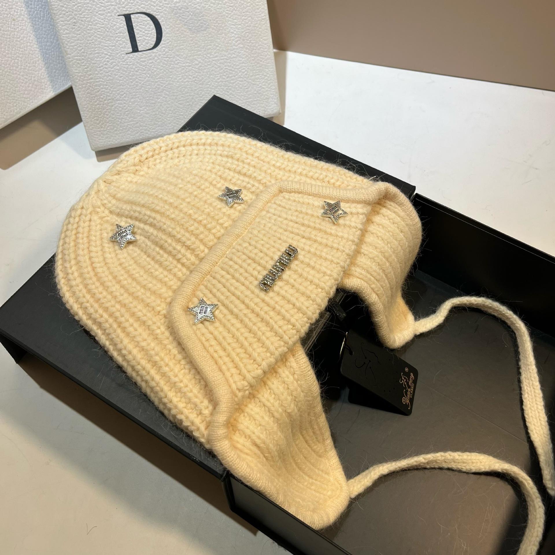 Little Star Min Rabbit Fur Ear Protection Hat Small Fresh And Sweet Wool Hat Winter Warm Fleece Knitted Hat Women One size