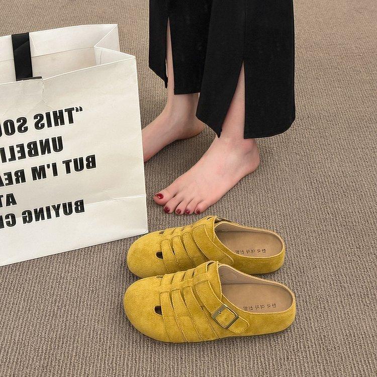 Breathable hollow soft bottom Boken baotou half slippers women's outer wear pig cage 2025 spring new retro ugly Boken tide