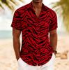 Men's Tiger Stripe Retro Style Short Sleeve Shirt, Spring Summer Edgy Casual Vacation Blouse, Loose Casual Top