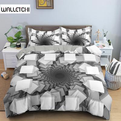 Set de lenjerie de pat 3D psihedelică, husă de pilotă de lux cu închidere cu fermoar, 2/3 buc, seturi de pilotă din poliester, dimensiune Queen