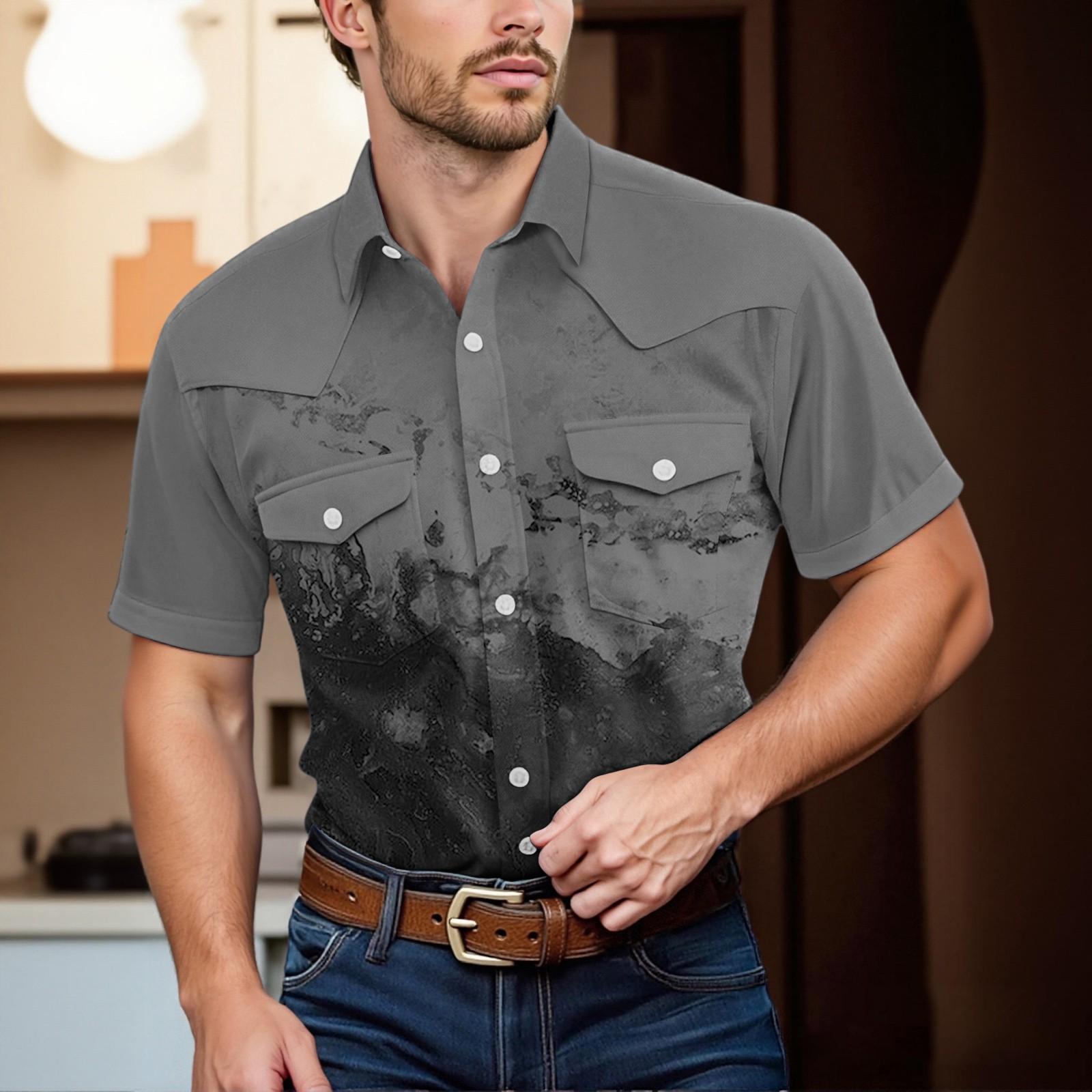 

Men S Fashionable Lapel And Shoulder Length Short Sleeved Casual Top XXL