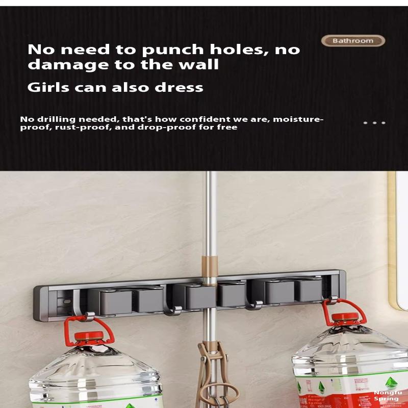 Organizer Wall Mounted Broom Holder Mop Clip Stand Brush Rack Hanging Pipe Hook Kitchen Storage Bathroom Accessories Tools