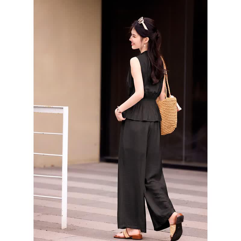 TERRE BLEUE Women's Sleeveless Top & Wide-Leg Pants Set