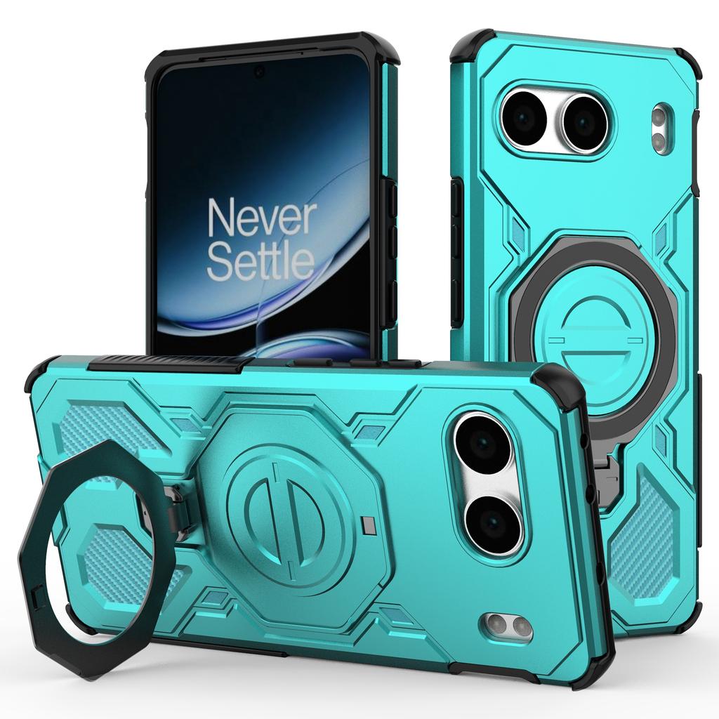 Für OnePlus Nord 4 Magnetische Hülle Drehbarer Metall-Aufsteller Stoßfest PC+TPU Handy-Rückseite