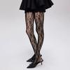 Sexy Retro Květinové Síťované Punčochy s Vinnou Rézou - Průhledné Krajkové Punčochové Kalhoty
