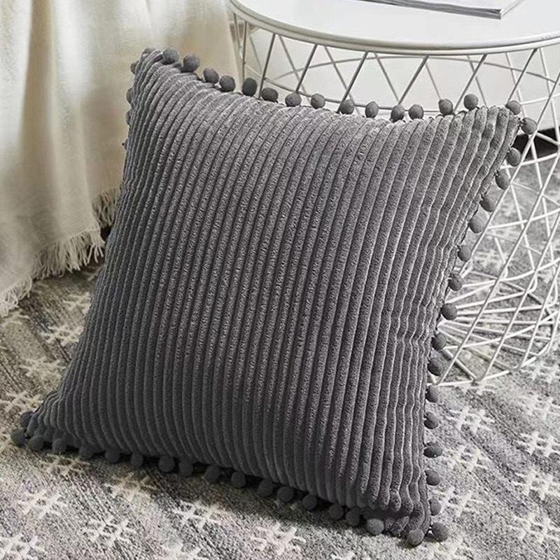 1pc Boho Decorative Pillow Covers with Pom-poms  Pillow Covers Corduroy Cushion Case Cute and Soft Square Throw Pillows