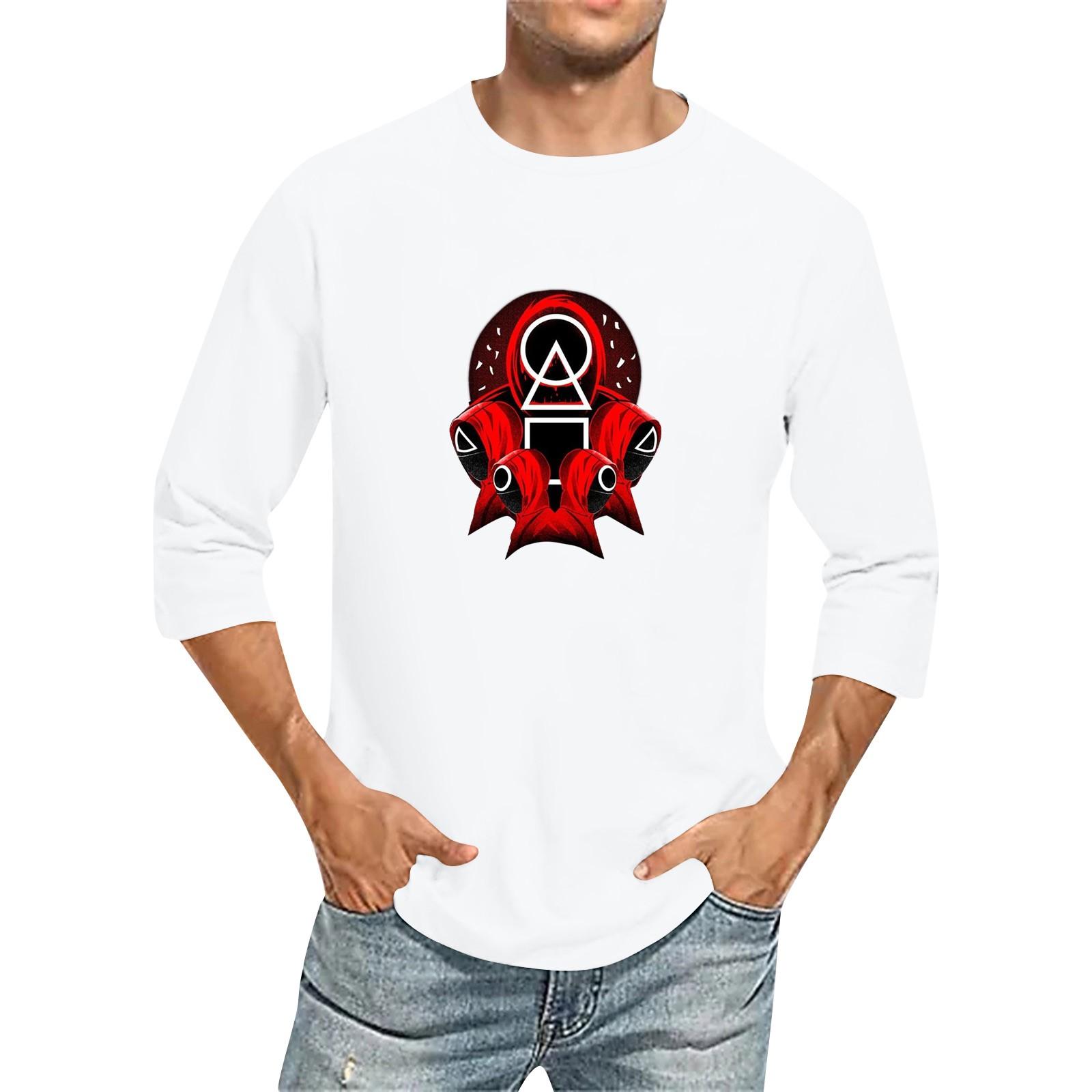 

Men s Fashion Casual Seven-Point Sleeve Print Round Neck Top XL білий