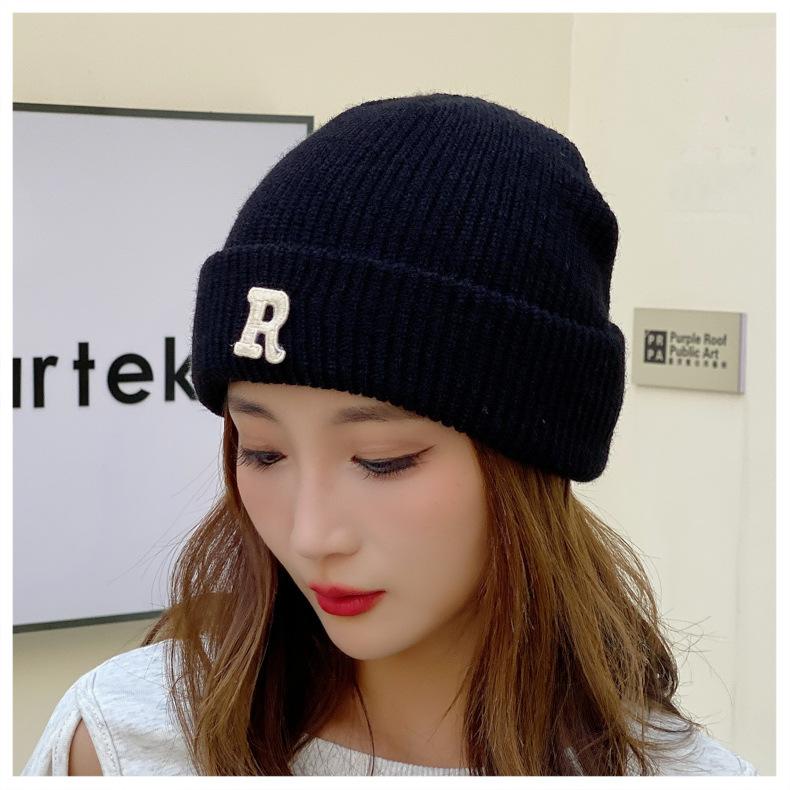 Winter Knitted Hat for Women Warm Pullover Hat P Shaped Bag Head Trendy Face Small Korean Version Wool Hat Men
