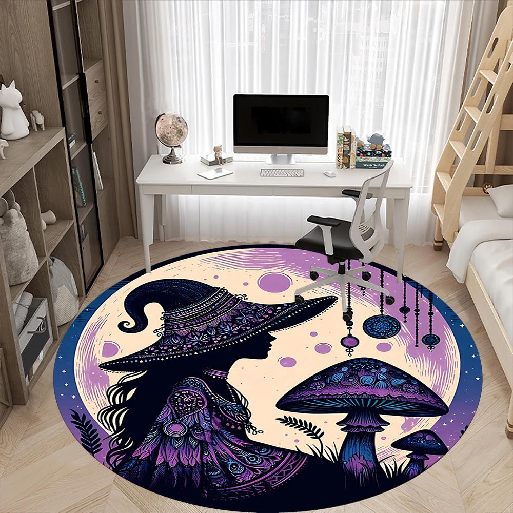 1PC Witch Mushrooms Office Round Area Rug, Indoor Mat Suitable For Office, Under Office Chairs Bedroom Living Room Home Decor, Room Deco 022