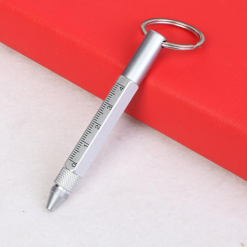 Multifunctional Outdoor Six-In-One Touch Screen Writing Short Scale Multi-Purpose Keychain Screwdriver Metal Gadget Pen
