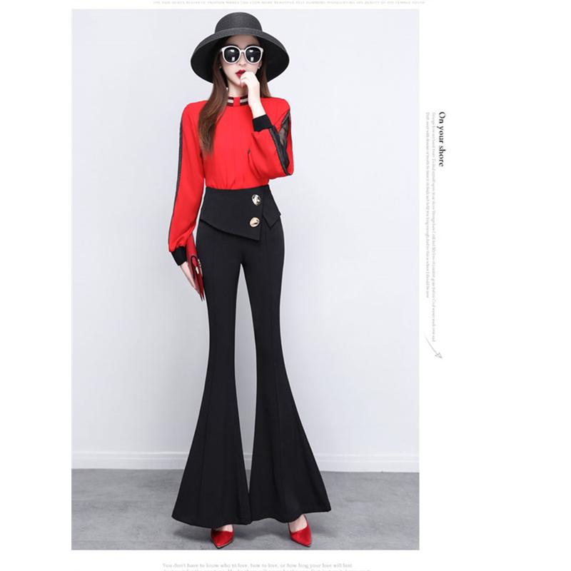 Harajuku Summer OL Office High Waist Women's Wide Leg Capris Long Pants for Women Skinny Flare Pants Woman Trousers Black