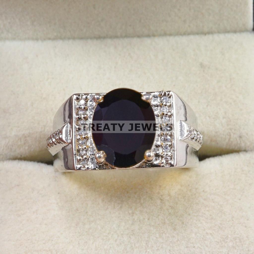Black Onyx Oval Cut Gemstone With 925 Sterling Silver Ring For Men's #A837 JL375666948219