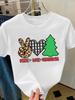 (Asian Size) Letter Lovely Cute Merry Christmas Fashion Short Sleeve T-shirts Women's Top O-neck T Shirt Print Casual New Year Clothing Graphic Tee