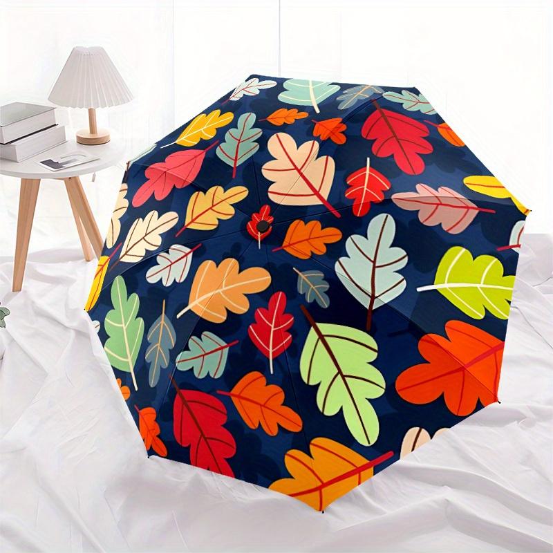 

1 шт. Автоматический ветрозащитный зонт с рисунком осенних листьев, 8 ребер, для путешествий и поездок на работу, подходит для всех сезонов